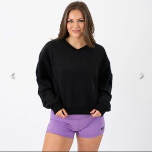 Women's Black V-Neck crop Sweatshirt
